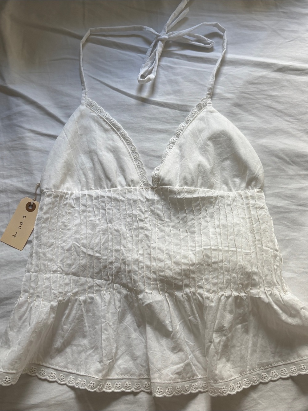 White Smocked Halter Tie Top